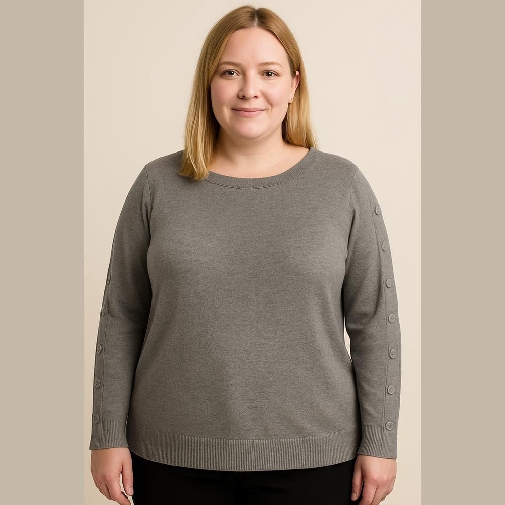 Cyrus Stylish Gray Knit Sweater With Decorative Buttons Down Sleeve